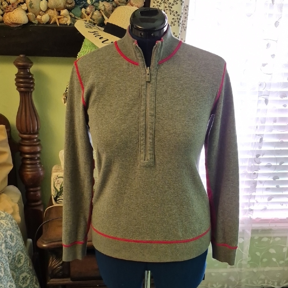 Tommy Bahama Flip Side Gray/red 1/4 Zip Sweatshirt.sz.S/M (#1325C) 19"×25".